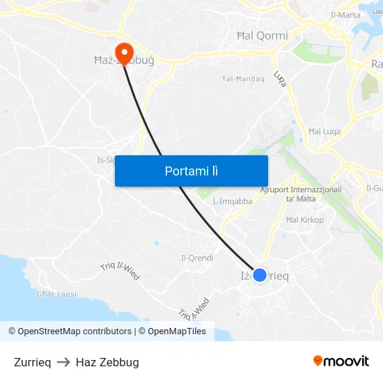 Zurrieq to Haz Zebbug map