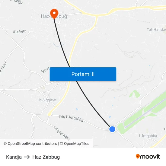 Kandja to Haz Zebbug map