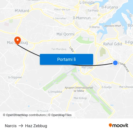 Narcis to Haz Zebbug map