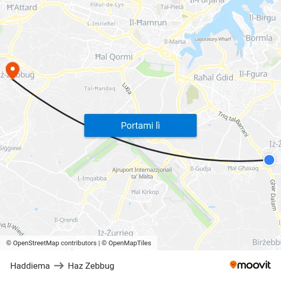 Haddiema to Haz Zebbug map