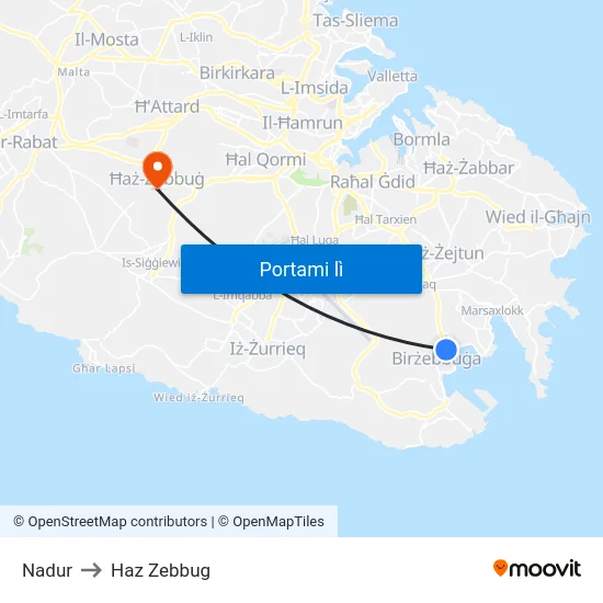 Nadur to Haz Zebbug map