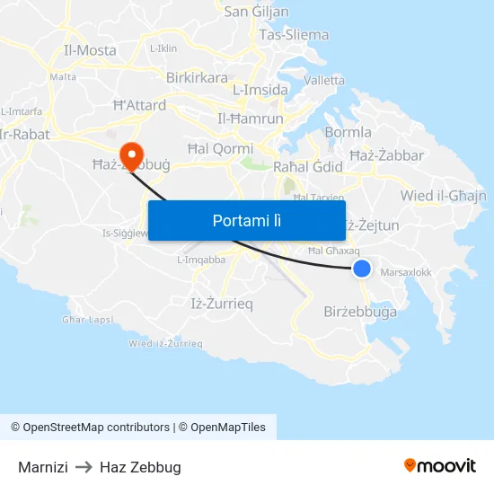 Marnizi to Haz Zebbug map