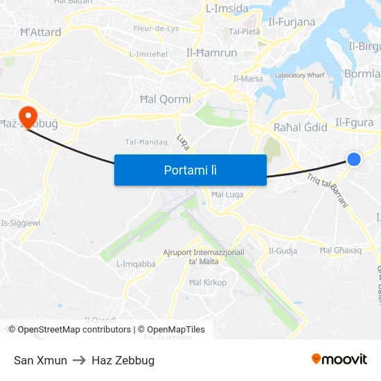 San Xmun to Haz Zebbug map