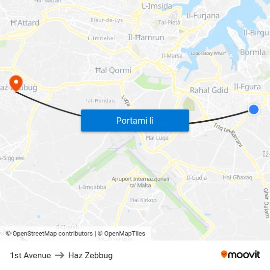1st Avenue to Haz Zebbug map