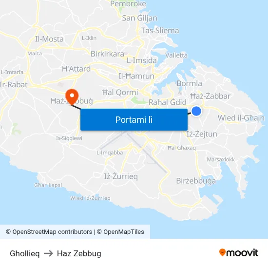 Ghollieq to Haz Zebbug map