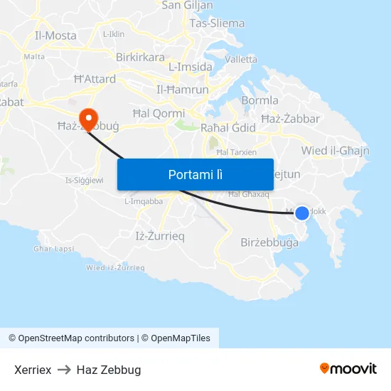 Xerriex to Haz Zebbug map