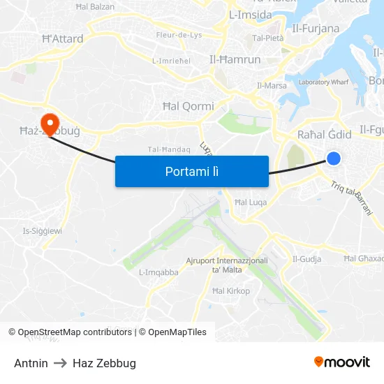 Antnin to Haz Zebbug map