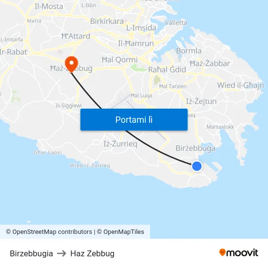 Birzebbugia to Haz Zebbug map