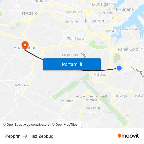 Pepprin to Haz Zebbug map