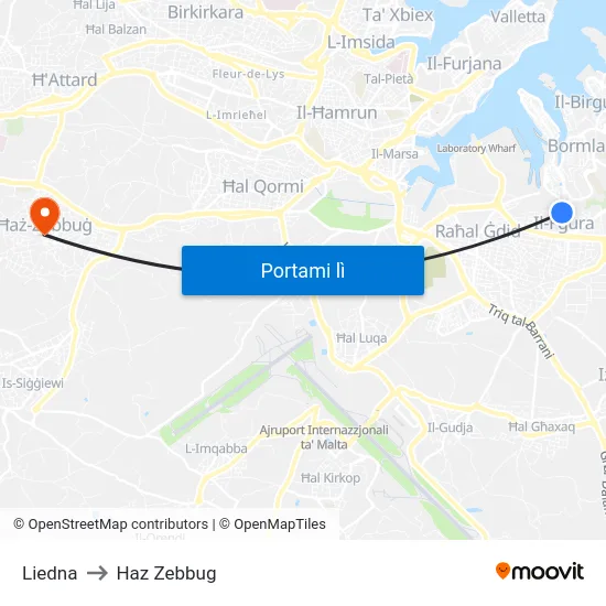 Liedna to Haz Zebbug map