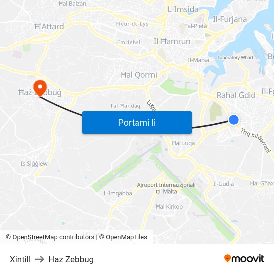 Xintill to Haz Zebbug map