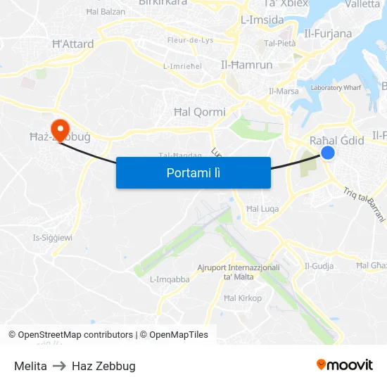 Melita to Haz Zebbug map