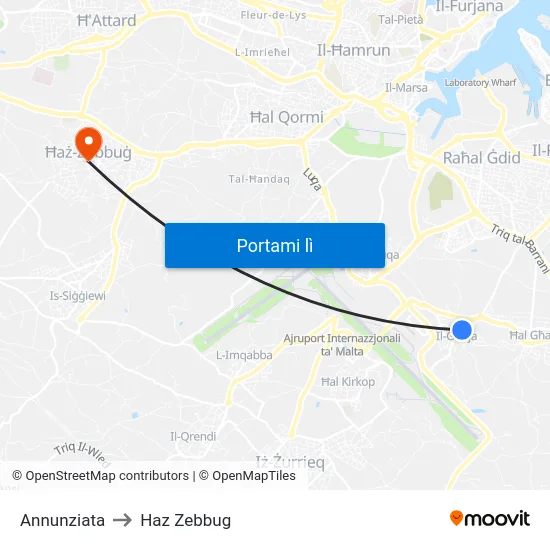 Annunziata to Haz Zebbug map