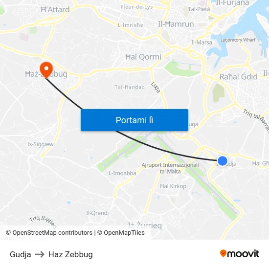 Gudja to Haz Zebbug map