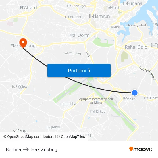 Bettina to Haz Zebbug map