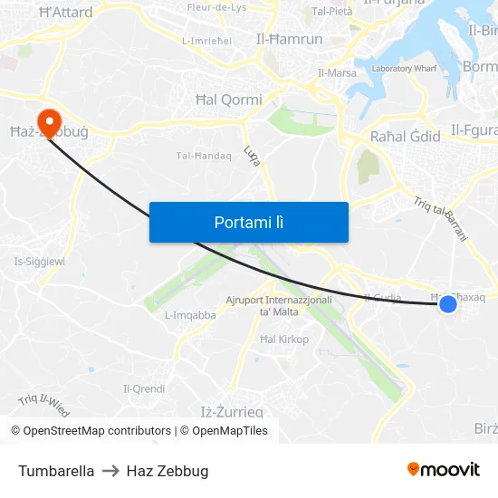 Tumbarella to Haz Zebbug map