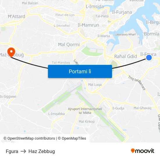 Fgura to Haz Zebbug map