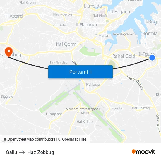 Gallu to Haz Zebbug map