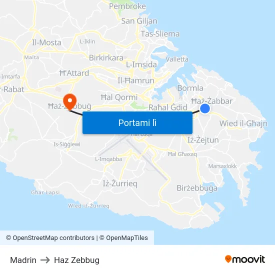 Madrin to Haz Zebbug map