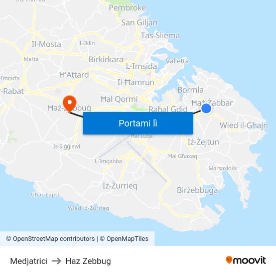 Medjatrici to Haz Zebbug map