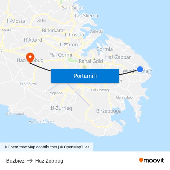 Buzbiez to Haz Zebbug map