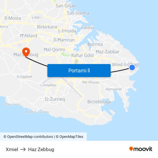 Xmiel to Haz Zebbug map