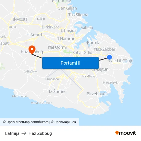 Latmija to Haz Zebbug map
