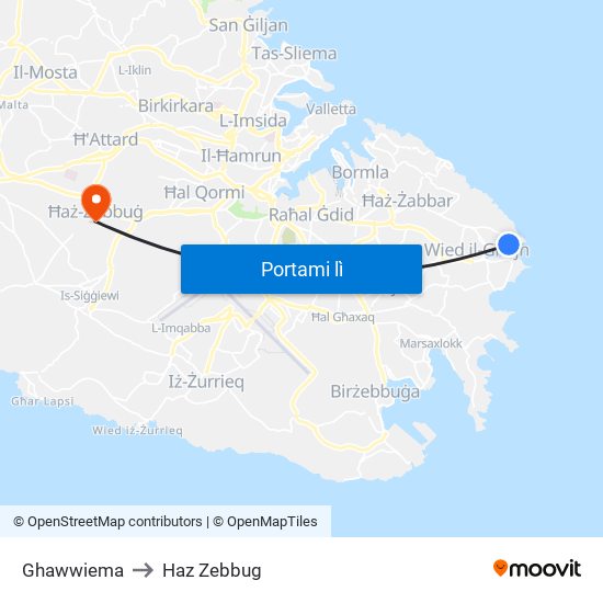 Ghawwiema to Haz Zebbug map