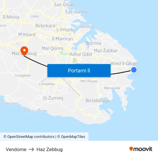 Vendome to Haz Zebbug map