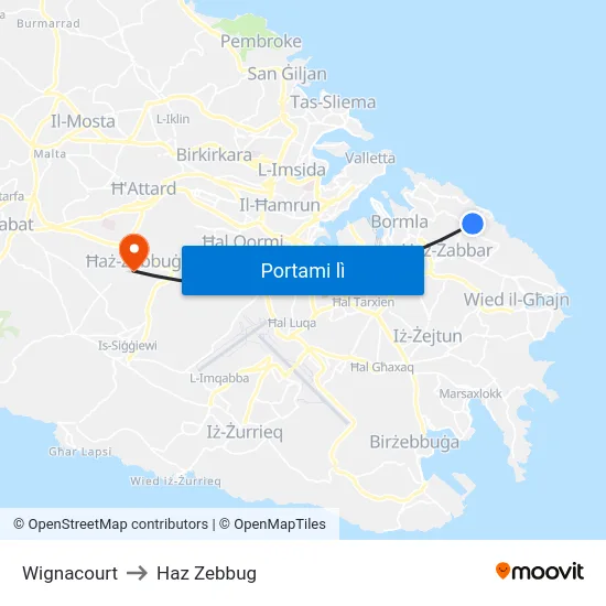 Wignacourt to Haz Zebbug map