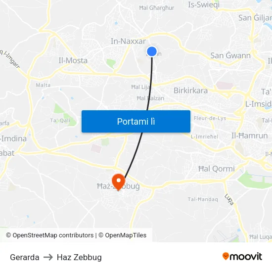 Gerarda to Haz Zebbug map
