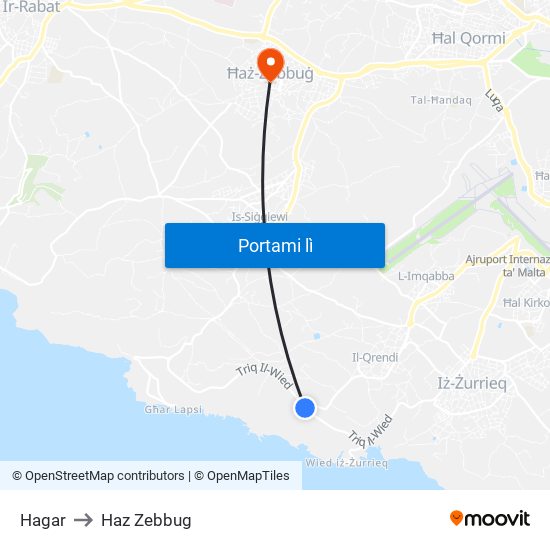 Hagar to Haz Zebbug map