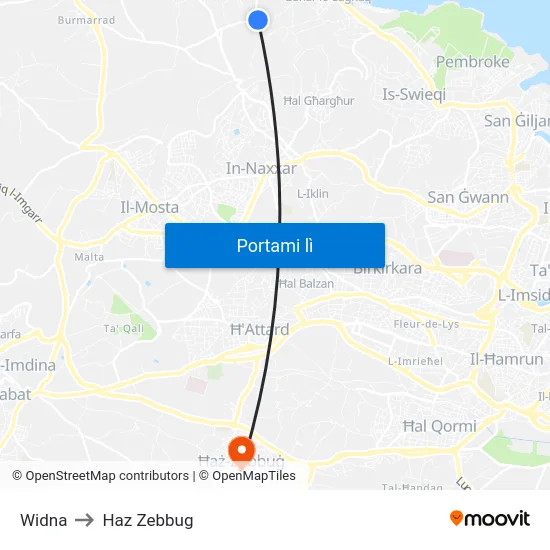 Widna to Haz Zebbug map