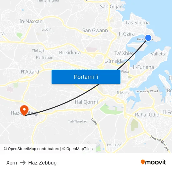Xerri to Haz Zebbug map