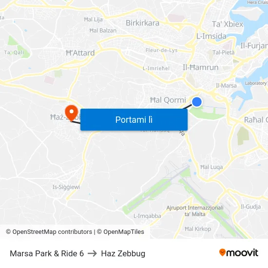 Marsa Park & Ride 6 to Haz Zebbug map