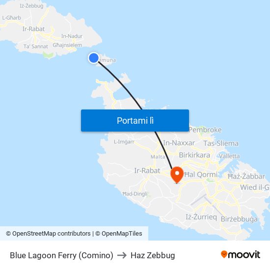 Blue Lagoon Ferry (Comino) to Haz Zebbug map