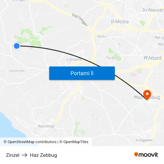 Zinzel to Haz Zebbug map