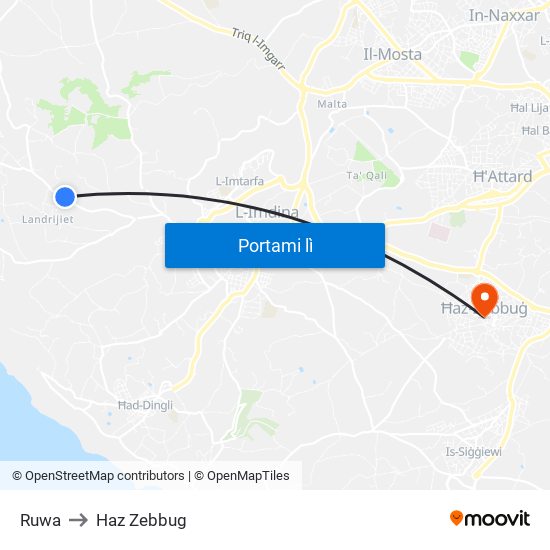 Ruwa to Haz Zebbug map