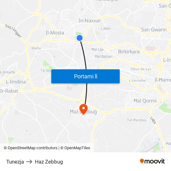 Tunezja to Haz Zebbug map