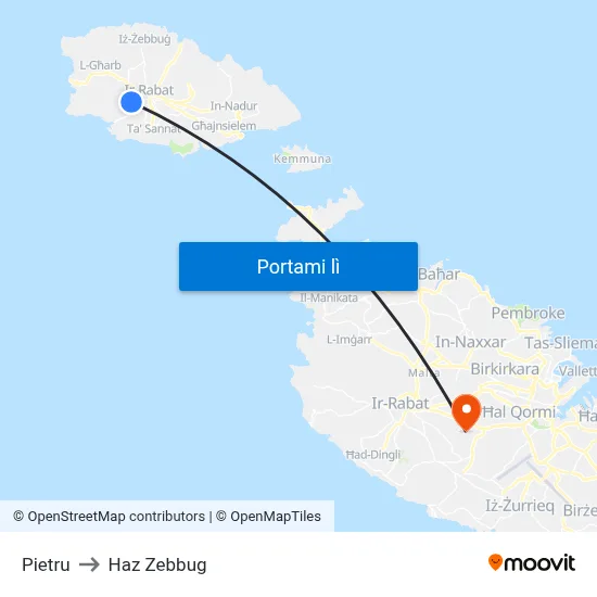 Pietru to Haz Zebbug map