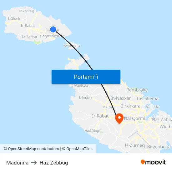 Madonna to Haz Zebbug map