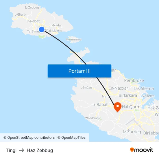 Tingi to Haz Zebbug map