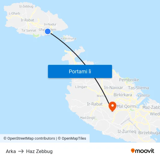 Arka to Haz Zebbug map