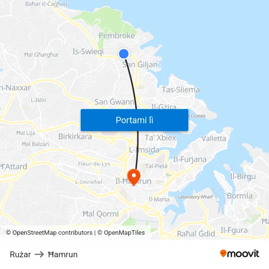 Rużar to Ħamrun map