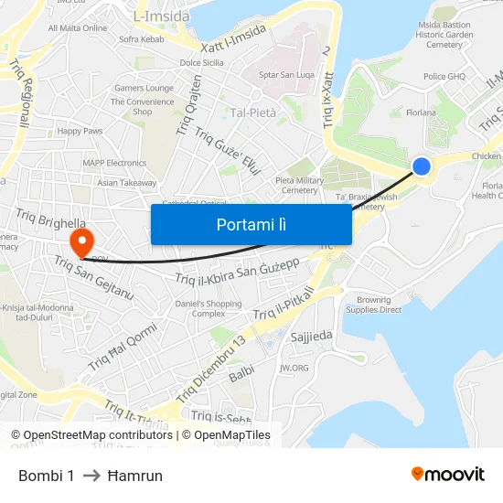 Bombi 1 to Ħamrun map