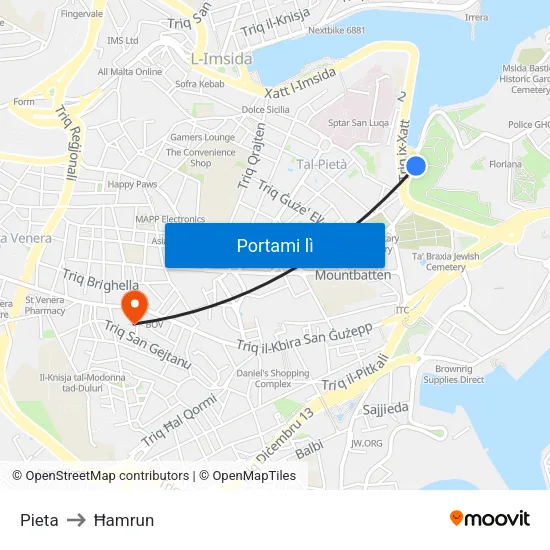 Pieta to Ħamrun map