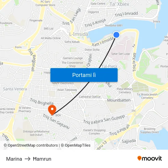 Marina to Ħamrun map