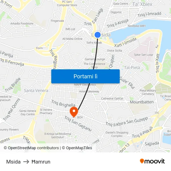 Msida to Ħamrun map