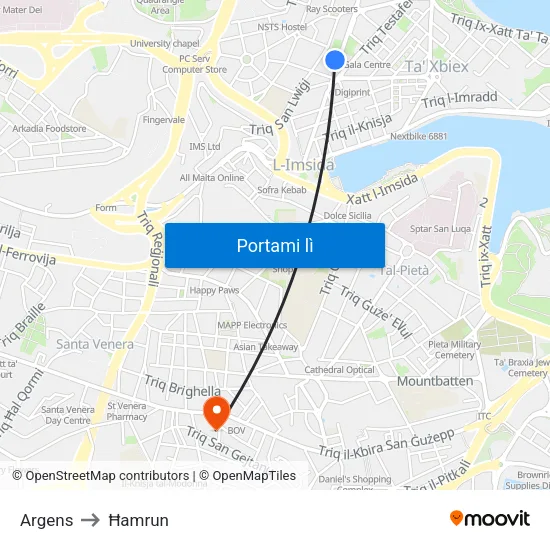 Argens to Ħamrun map