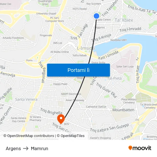Argens to Ħamrun map
